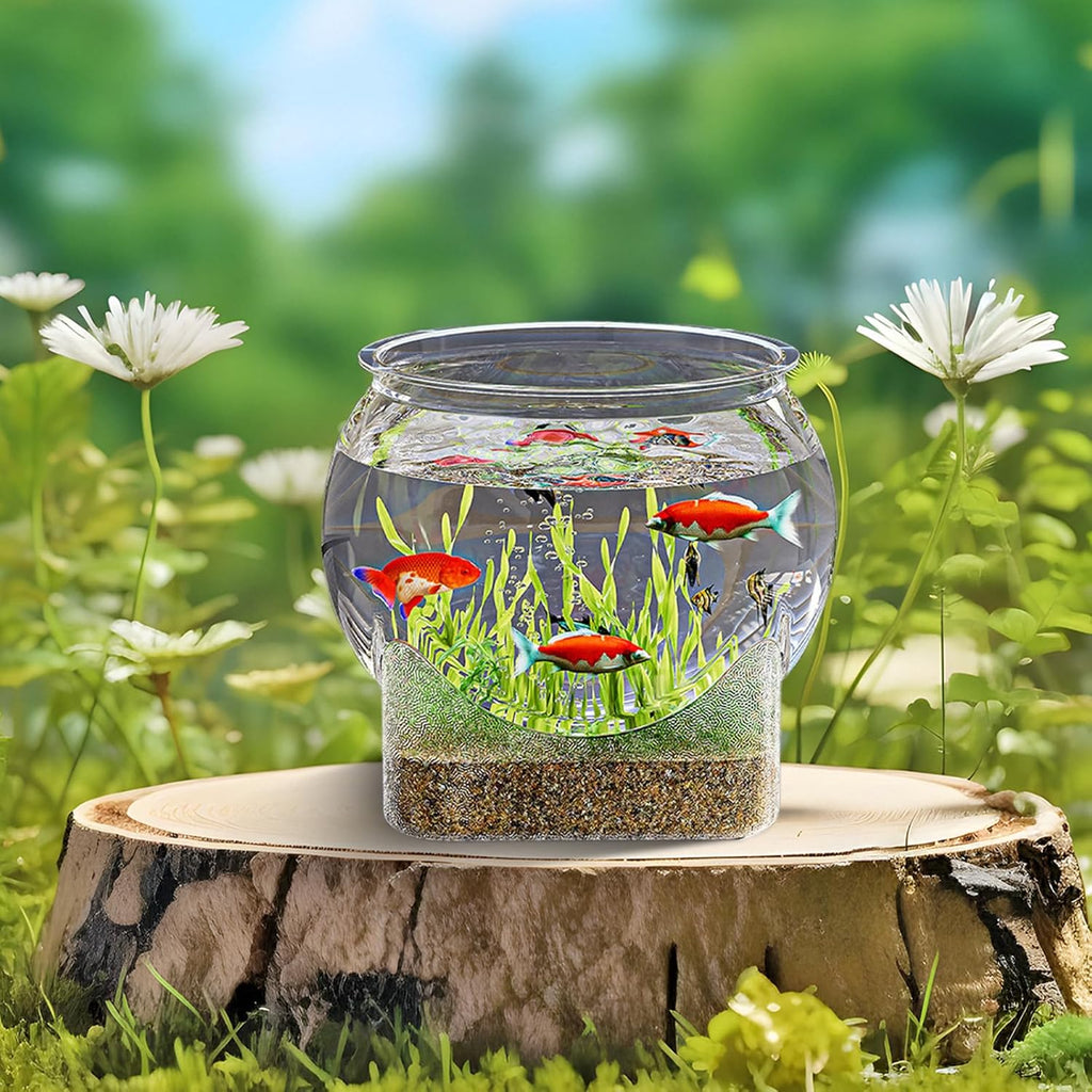 Round Plastic Fish Bowl Betta Fish Aquarium Clear Shatterproof Mini Desktop Aquarium Centerpiece for Home Decoration