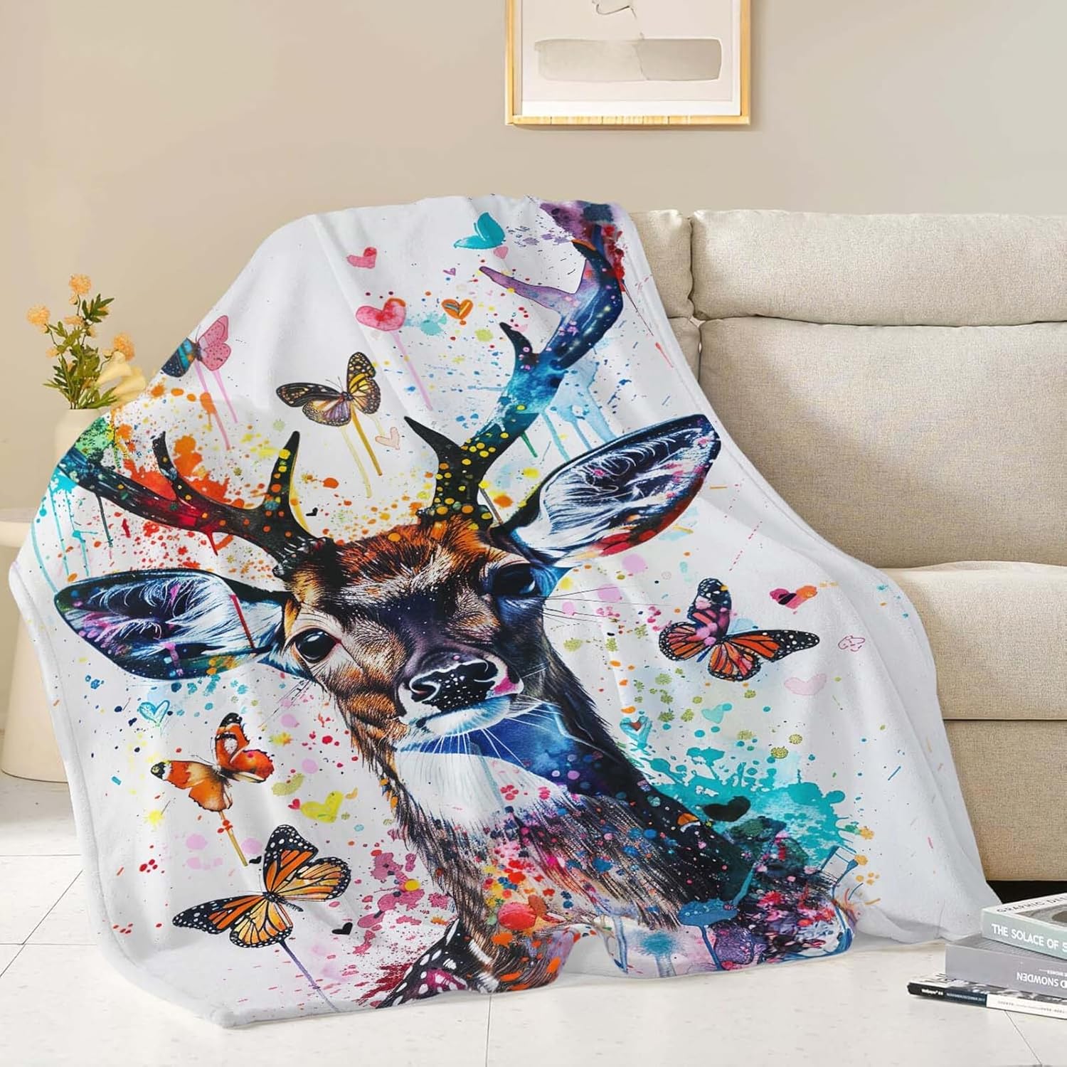 Deer Throw Blanket Elk Stuff Gifts for Kids Girls Boys Adults Women Man Soft Cozy Warm Plush Fluffy Fuzzy Fleece Blanket Decor 40''X50''