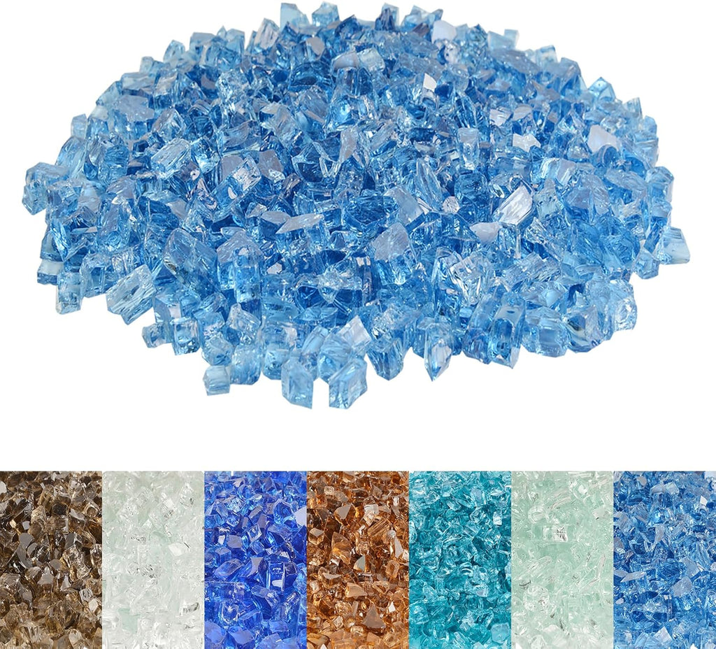 Skyflame High Luster 10-Pound Regular Fire Glass for Fire Pit Fireplace Garden Landscaping Pacific Blue 1/2" Size