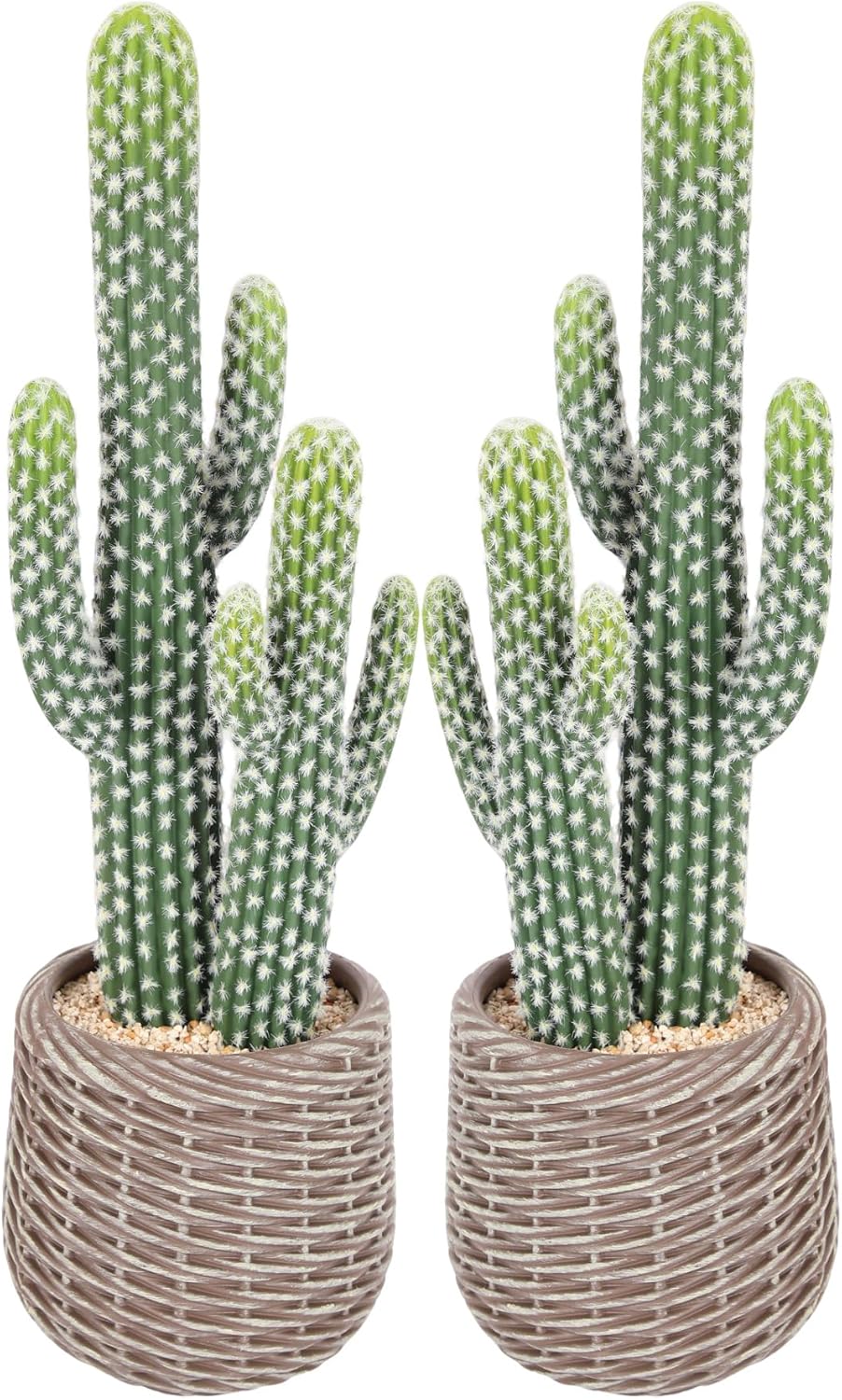 bellacat 25in UV Resistant Fake Cactus with Brown Decorative Pot, Realistic Faux Cactus Plants Indoor, Artificial Cacti for Table Living Room Office Porch Home & Outdoor Decor, 2 Pack