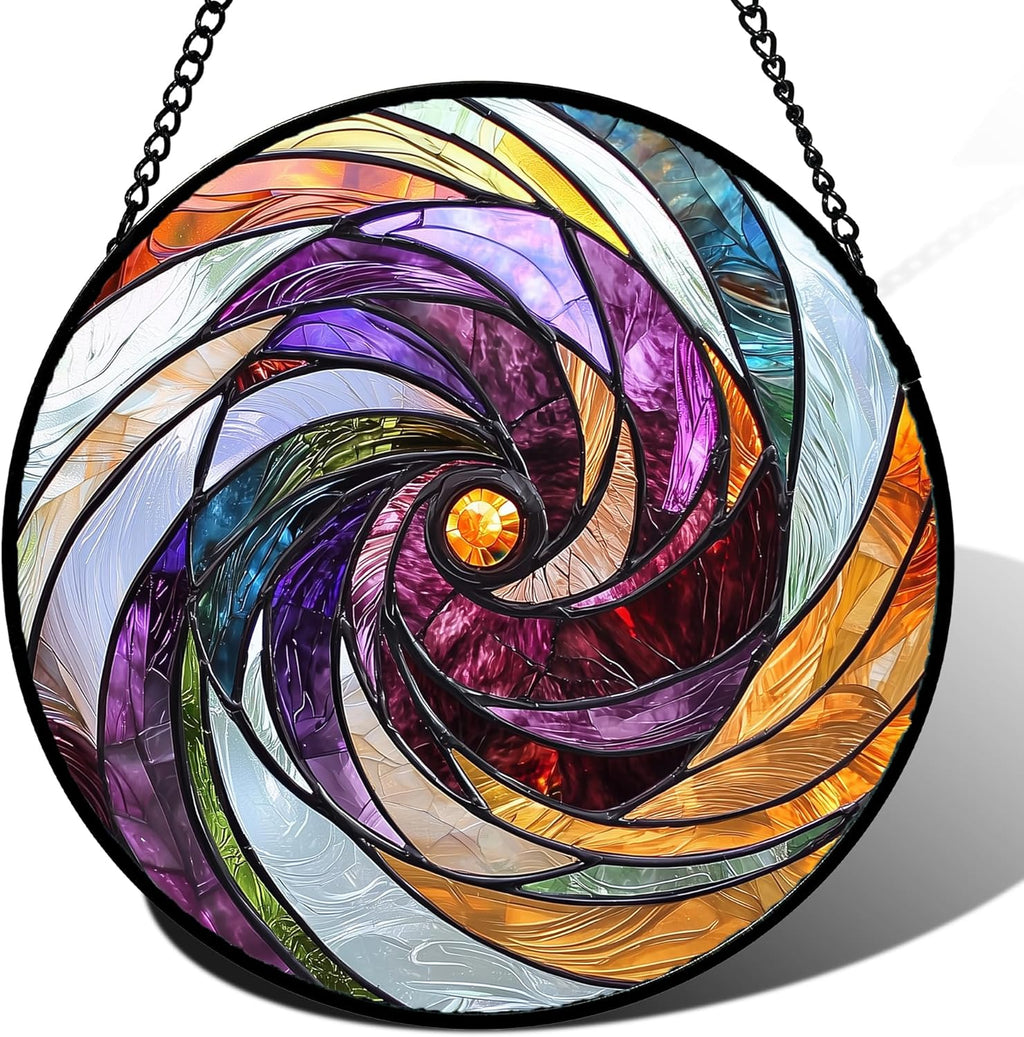 Stained Glass Window Hanging, Colorful Abstract Spiral Pattern Suncatcher for Doors Window Home Sun Catchers Decoration Mother's Day Birthday Gifts for Women, Men, and Mom 11.8 in
