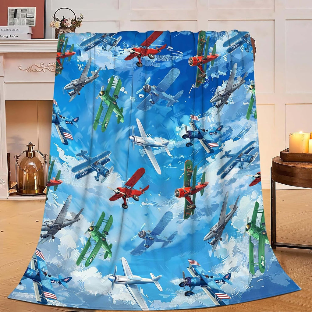 Airplane Blanket Cute Aircraft Plane Throw Blanket Gifts for Girls Women Kids Boys Adults Men Super Soft Cozy Plush Fluffy Fuzzy Fleece Blanket Home Decor 40''X50''