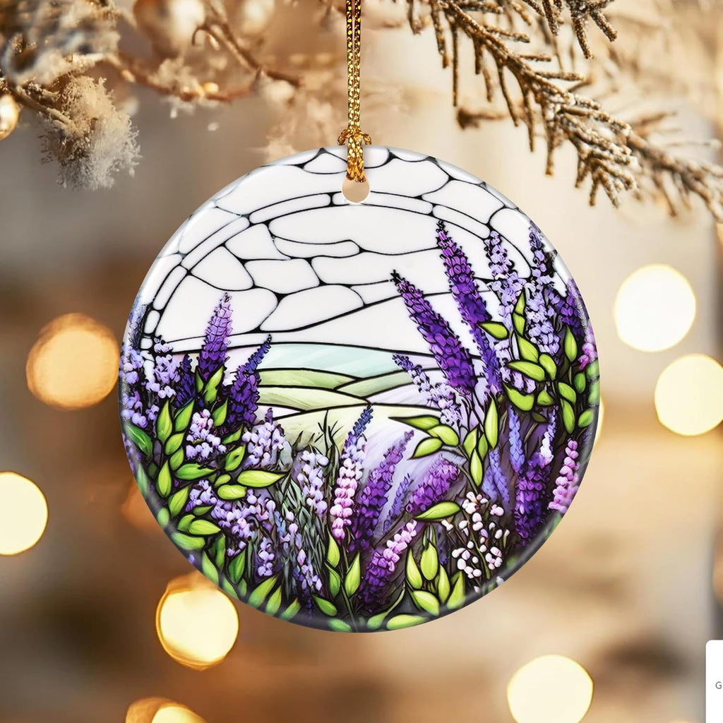 Christmas Ornaments, Dodosky 2.8in Ceramic Lavender Flower Ornament, Xmas Decor, Christmas Tree Ornaments, Xmas Decorations for Tree, Holiday Ornament, Lavender Flower Gifts, Gifts for Women, Mom