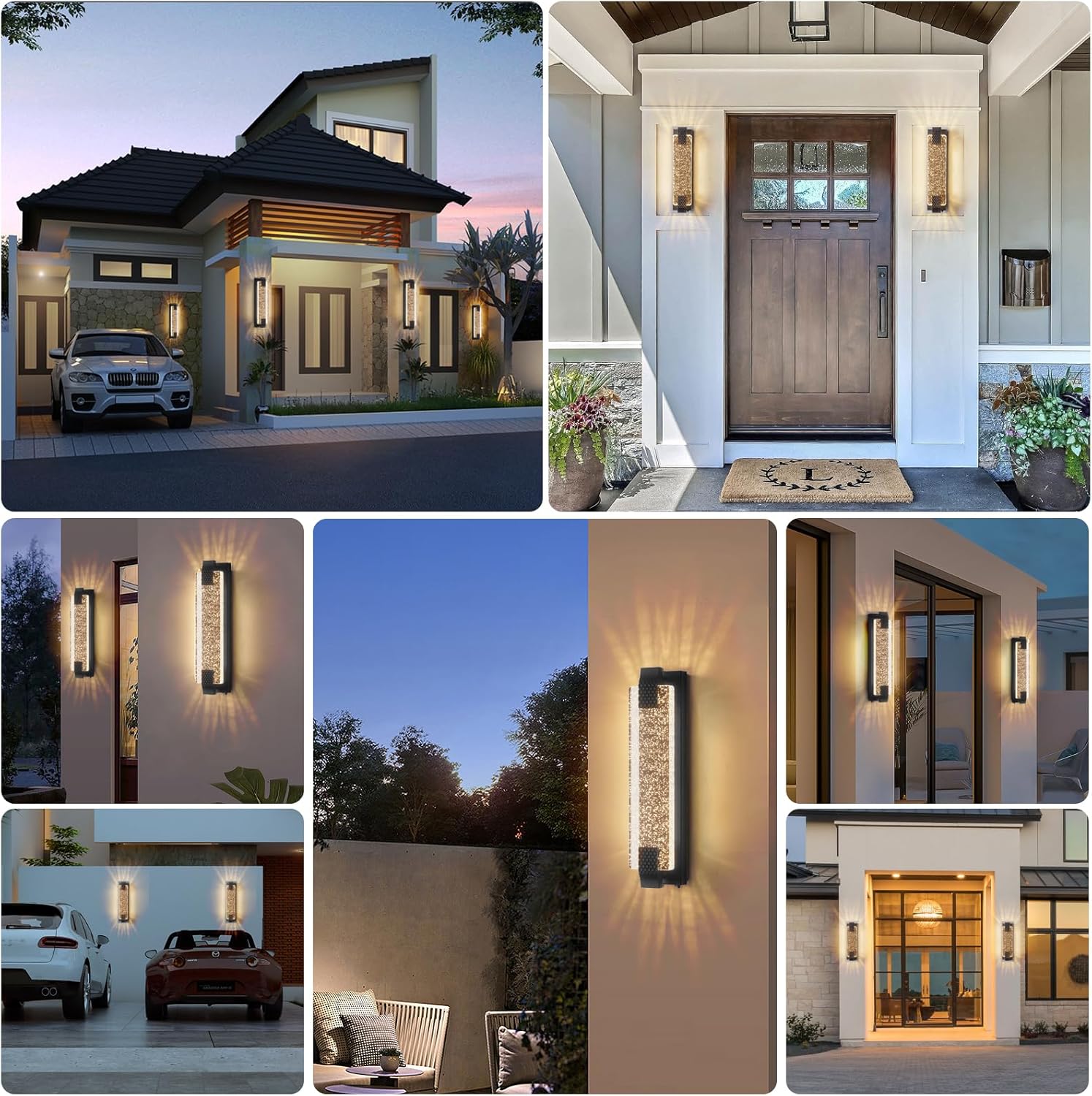 camuucci Dusk to Dawn Outdoor Light,19.7 Inches LED Porch Lights Outdoor Waterproof Modern Outside Sconce Wall Mount for Doorway Hallway Porch Patio Yard Doorway Black