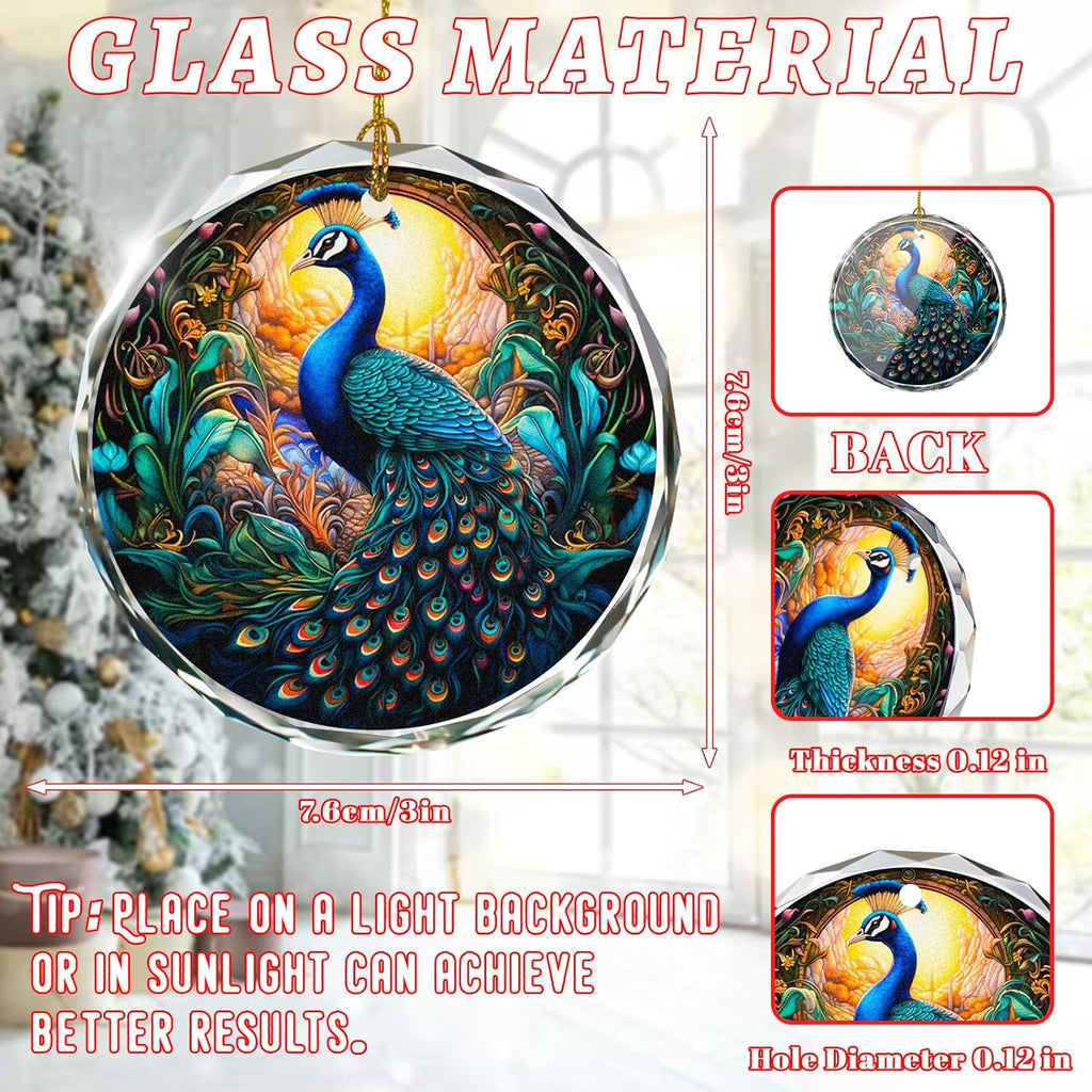 Peacock Stained Glass Ornament - Christmas Tree Decoration, Peacock Ornaments for Exchange
