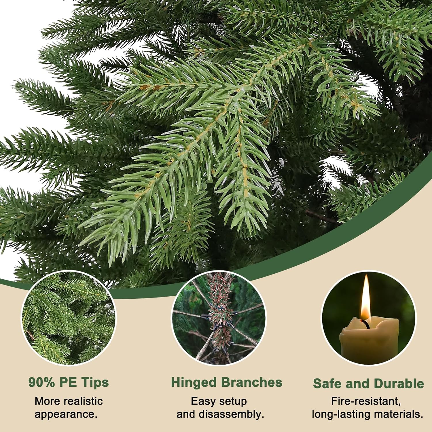 6ft Artificial Christmas Tree with 3361 PE Needles, More Realitic, Unlit Premium Spruce Fake Xmas Trees, Green, Hinged Branches, Foldable Metal Stand