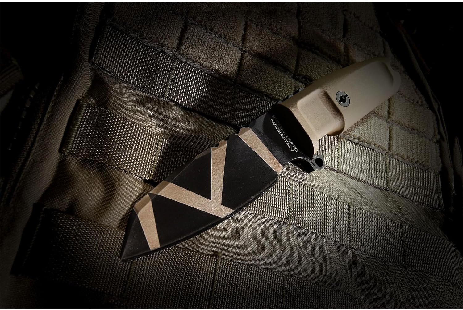 Extrema Ratio - Task C (Desert) Fixed Blade Knife, Böhler N690 Steel Blade Hardened to 58 HRC, Dark Stone-Washed Finish, Full-Tang Design, Ergonomic Forprene Handle, Precision Handcrafted in Italy, Durable and Reliable