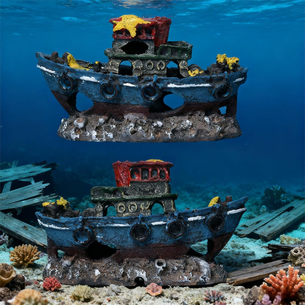 Resin Sunken Ship Aquarium Decor, Fish Tank Hideout, Shipwreck Ornament for Fish
