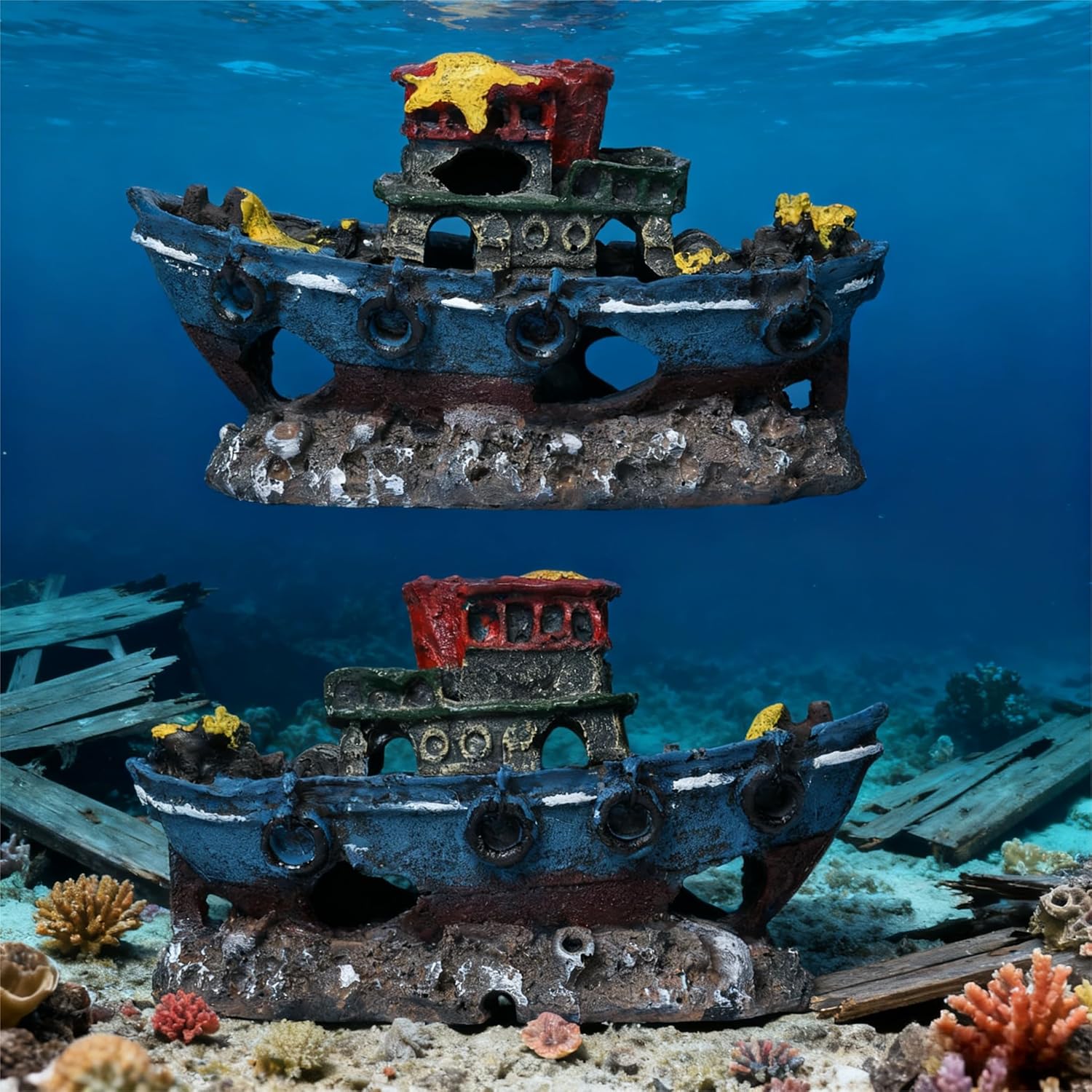 Resin Sunken Ship Aquarium Decor, Fish Tank Hideout, Shipwreck Ornament for Fish