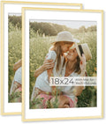 RICHFOCUS Aluminum Picture Frame - 18x24 Gold Metal Frame with Mat for 16x20 Photo, Floating Frame with Tempered Glass - Poster Frame Wall Hook Included for Gallery Wall, Set of 2