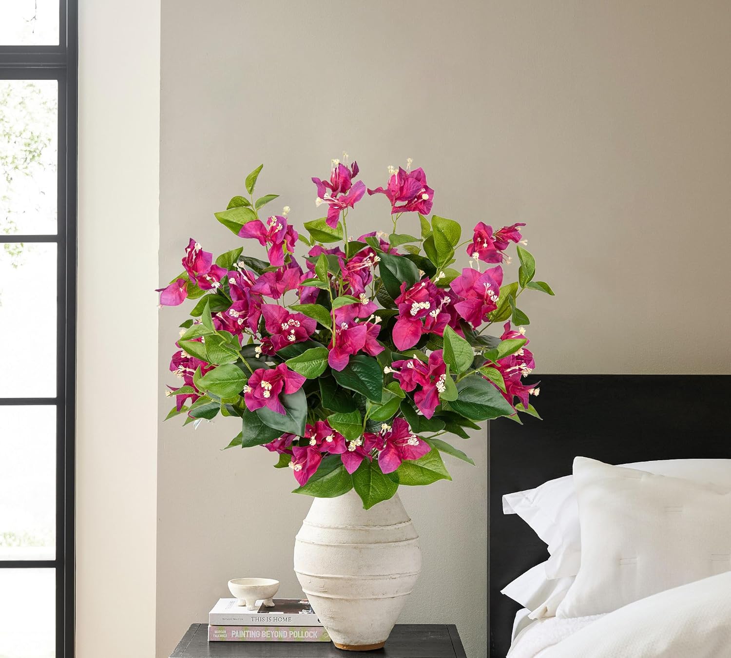 Hollyone 2Pcs Bougainvillea Artificial Flowers Bouquets Red Fake Flower Silk Flowers with Long Stem Floral Arrangements Faux Bougainvillea Flower Plant for DIY Wedding Party Centerpieces Home Decor