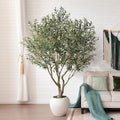 Artificial Olive Tree 8FT Faux Plant Home Decor - Large White Pot with Lifelike Silk Leaves, UV Resistant & No Maintenance - Indoor Outdoor Fake Tree for Modern Office Living Room,VN206
