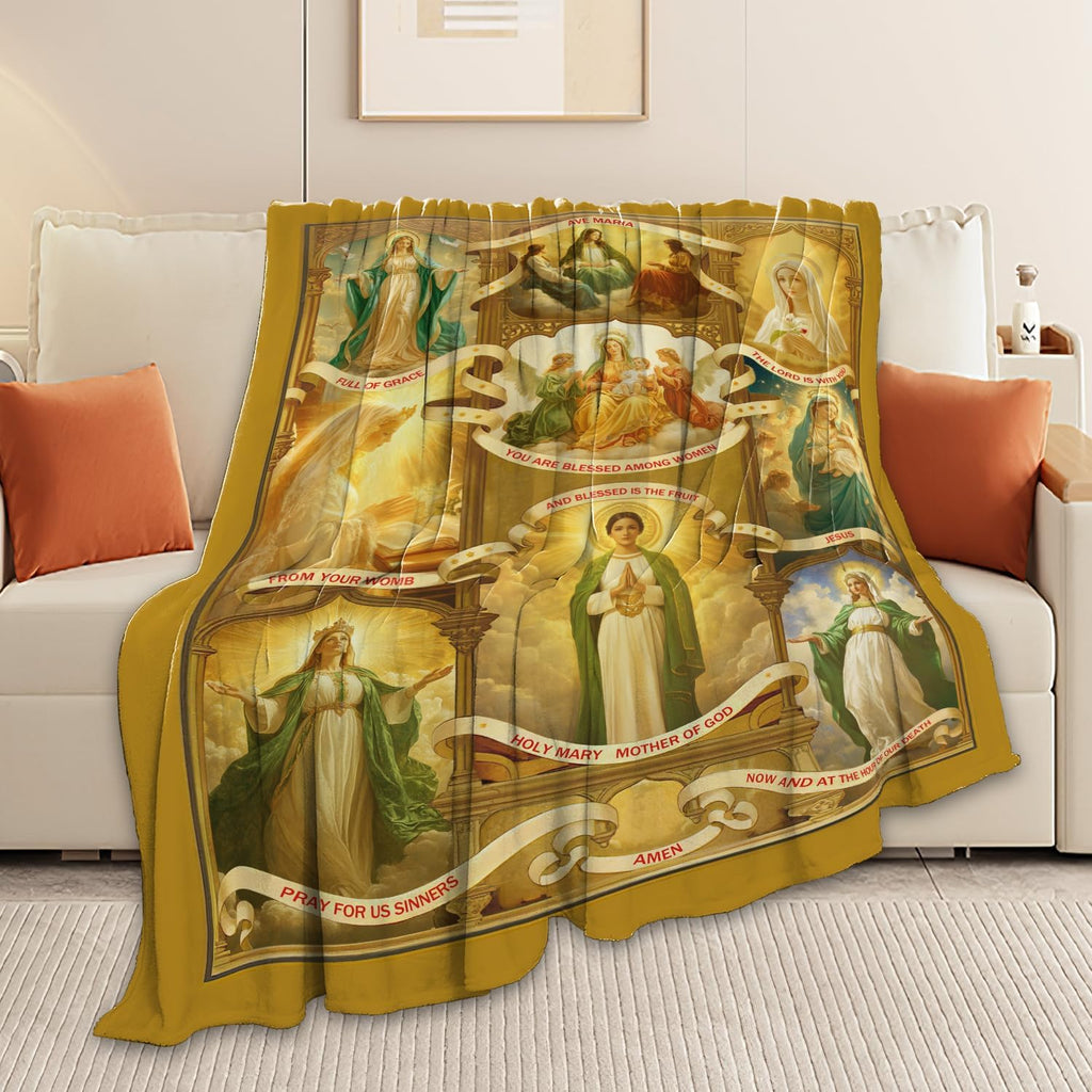 Virgin Mary Blanket Christian Faith Prayer Throw Inspirational Scripture Spiritual Catholic Religious Gifts for Women Girls Men Kids Adults Soft Cozy Plush Fluffy Fuzzy Fleece Decor 60''X80''