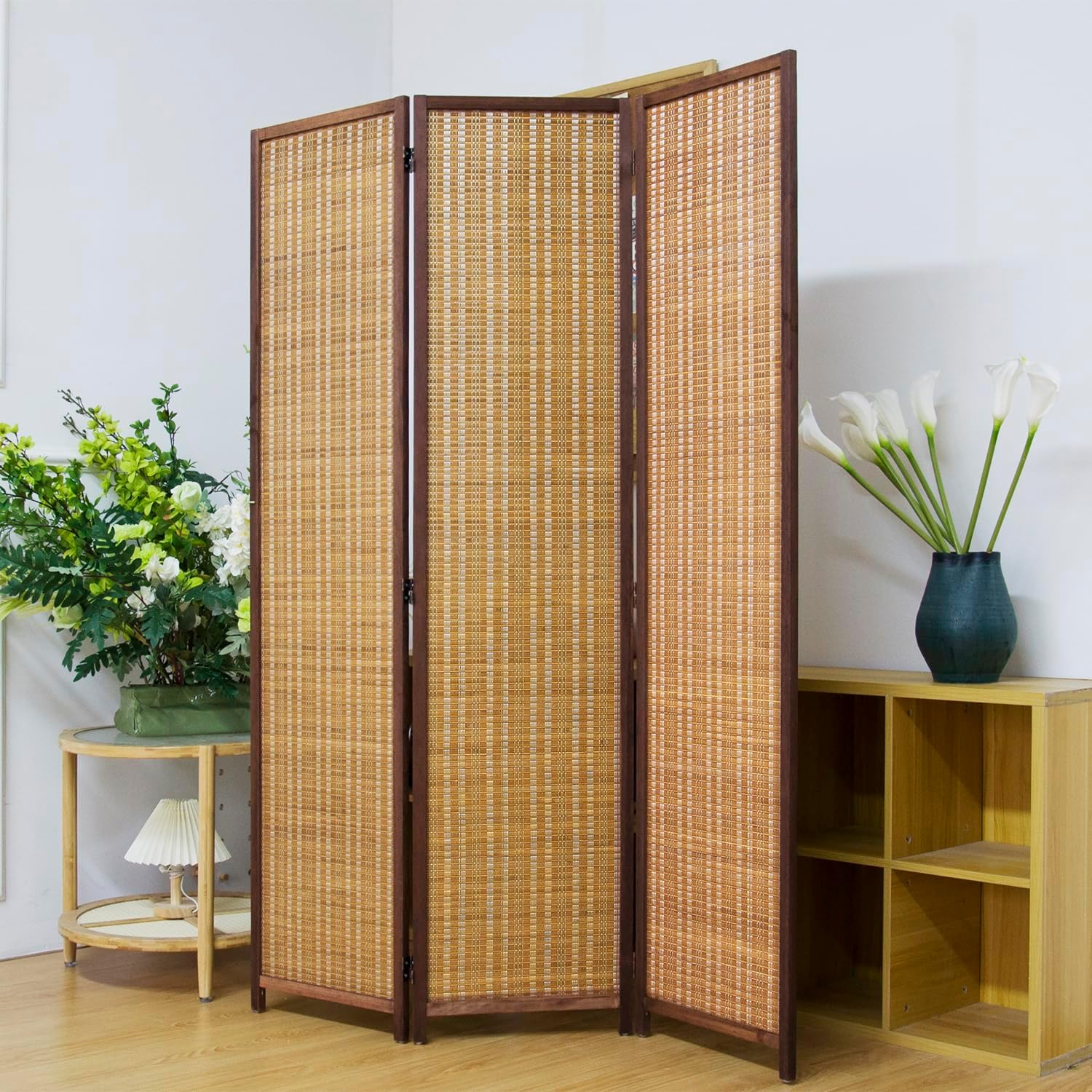 3 Panel Room Divider Screen,5.6 FT Tall Bamboo Panel Divider Folding Privacy Screen,Freestanding Room Divider for Room Seperation,Brown