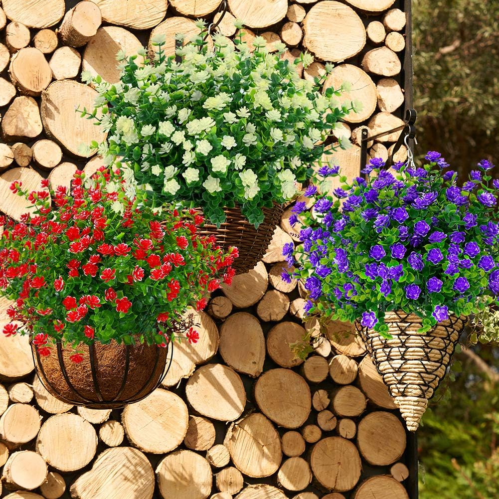 12 Bundles Outdoor Artificial Flowers UV Resistant Fake Boxwood Plants, Faux Greenery for Indoor Outside Hanging Plants Garden Porch Window Box Home Wedding Farmhouse Décor (Milk Green)