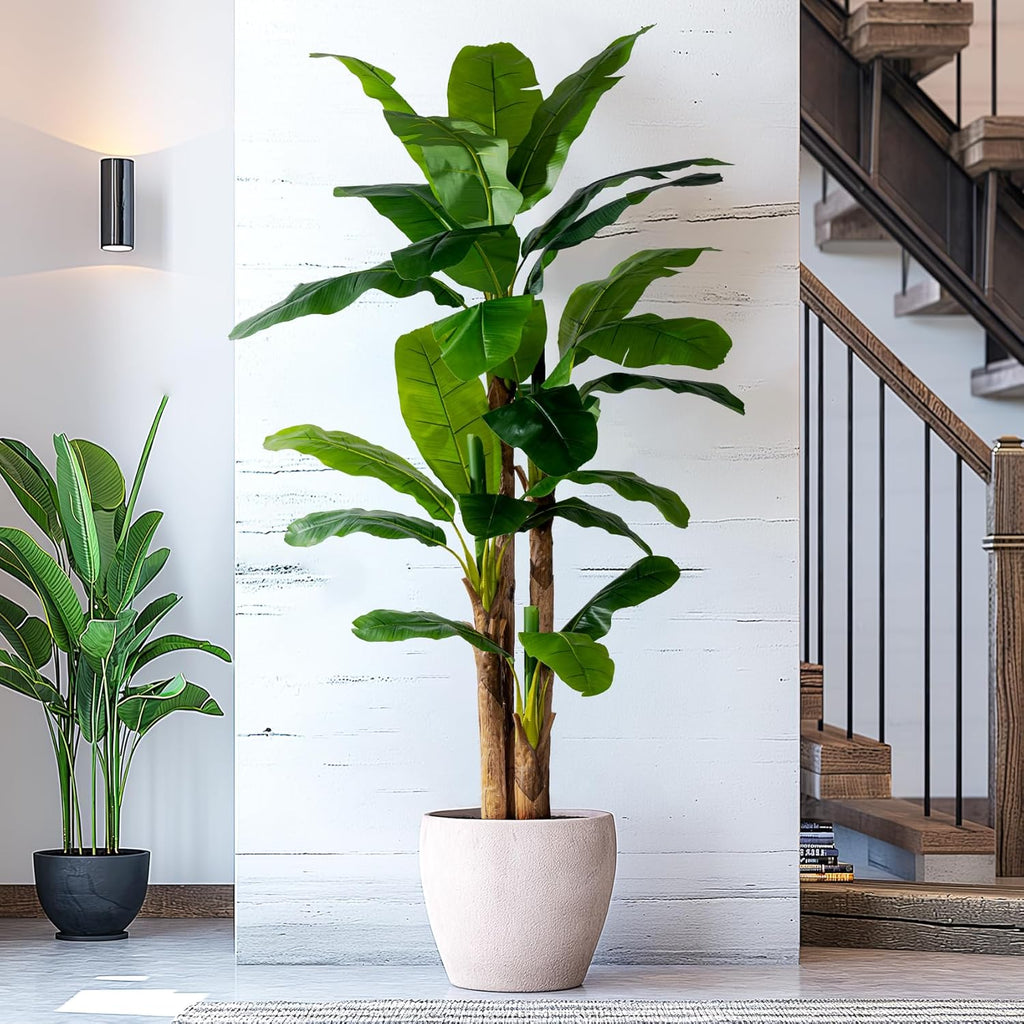 9FT Artificial Banana Tree Tall Fake Banana Leaf Plant Faux Banana Silk Tree Faux Banana Leaves for Home Swimming Pool Indoor Outdoor Patio Tropical Decor