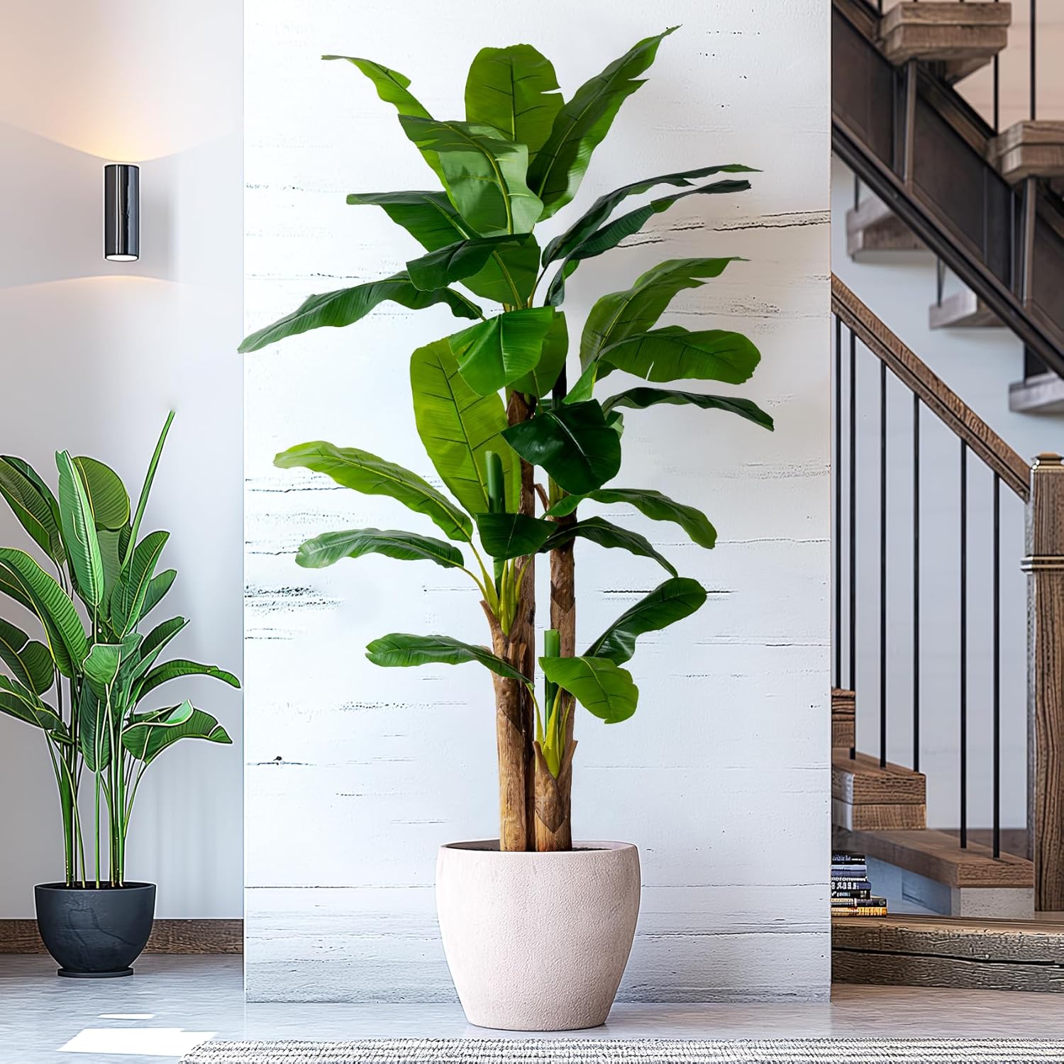 9FT Artificial Banana Tree Tall Fake Banana Leaf Plant Faux Banana Silk Tree Faux Banana Leaves for Home Swimming Pool Indoor Outdoor Patio Tropical Decor