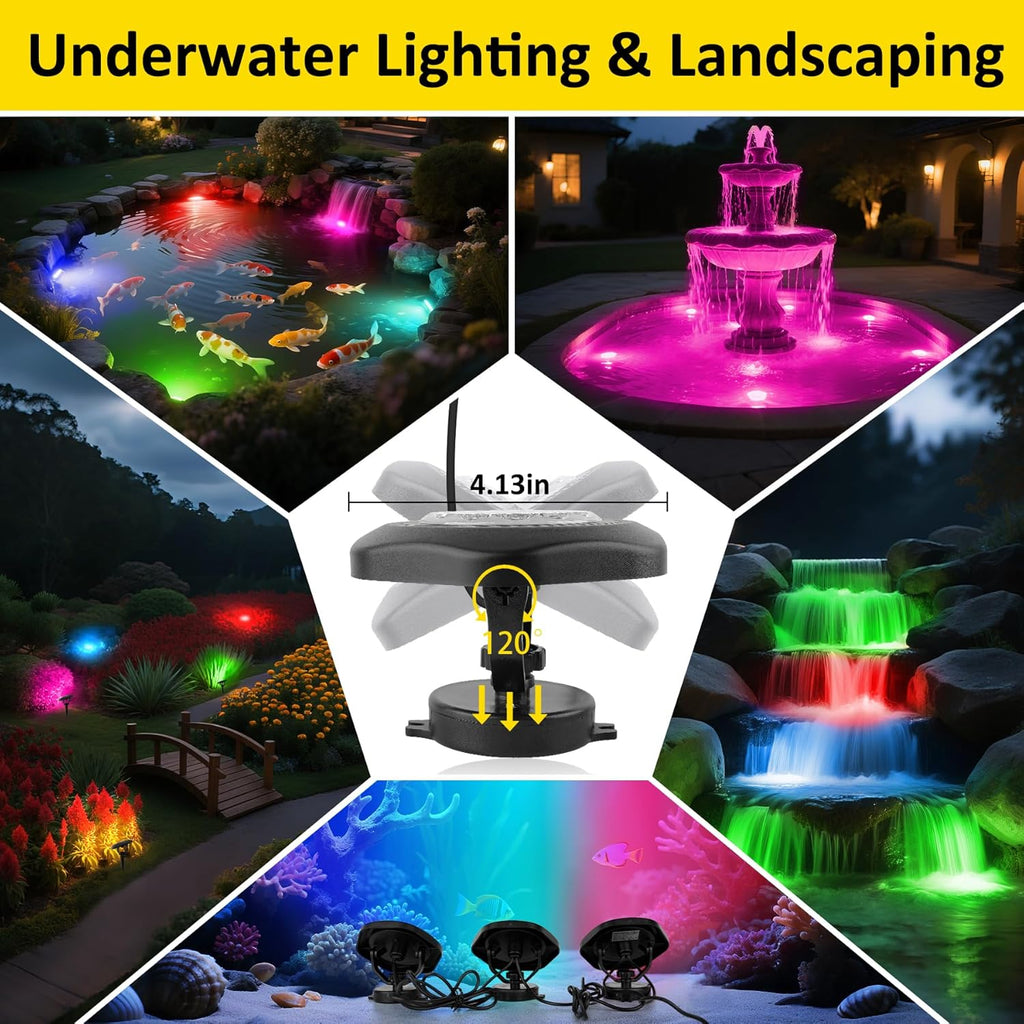 T-SUN Pond Lights LED Underwater 16M Colors with App and Remote, Submersible Fountain Light with Timer and Dimmable, Music Sync, Outdoor Spotlights for Koi Pond, Garden, Yard