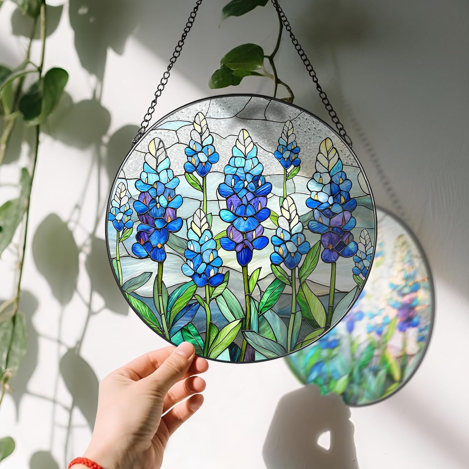 8'' Texas Bluebonnet Sun Catcher Ornament, Stained Glass Window Hanging, Suncatchers for Windows Hanging Ornaments, Window Decor | Flower Lover Gift, Gifts for Mom Grandma