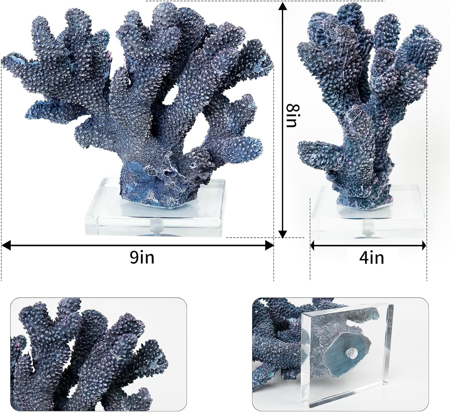 Coral Reef Beach Decor,9'' Width x 8'' High Artificial Resin Coral Reef Statue Decoration for Ocean Coastal Beach Nautical Themed Room Bathroom Decor for Home,RB1004B,Blue