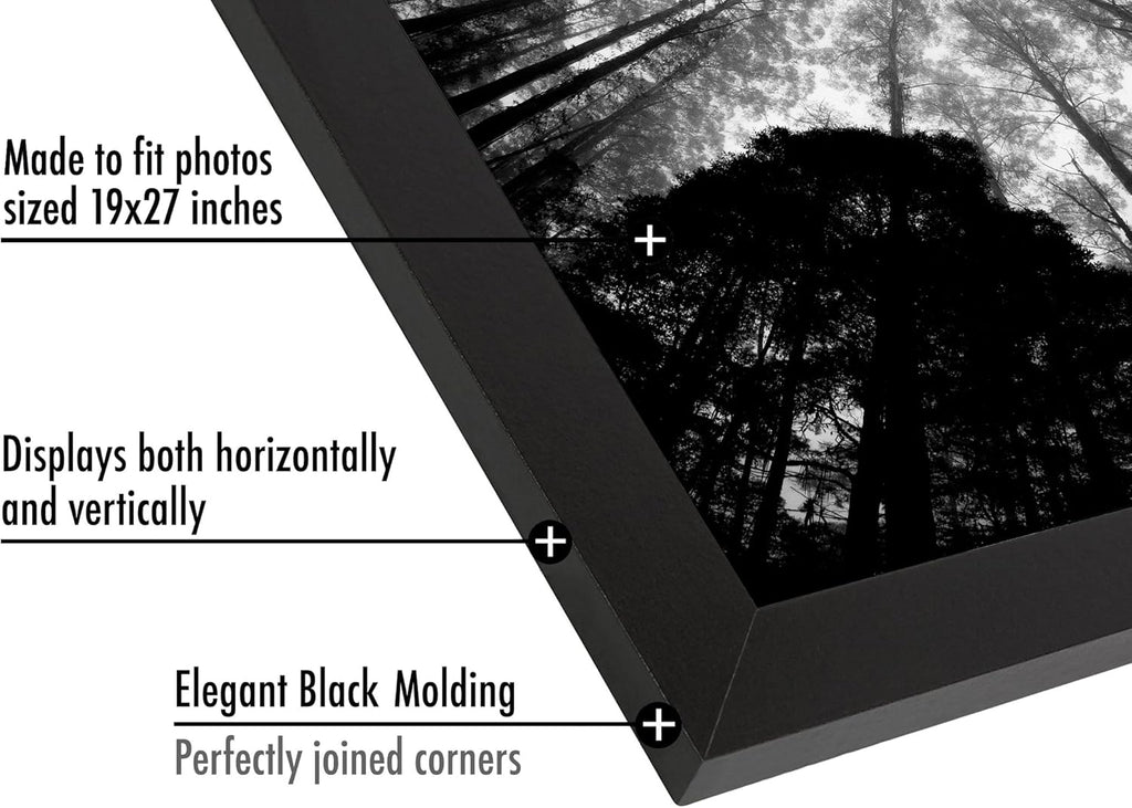 Americanflat 19x27 Poster Frame with Polished Plexiglass - Black Picture Frame - Wide Photo Frames Made of Engineered Wood for Vertical or Horizontal Wall Display - Epic Collection - Black