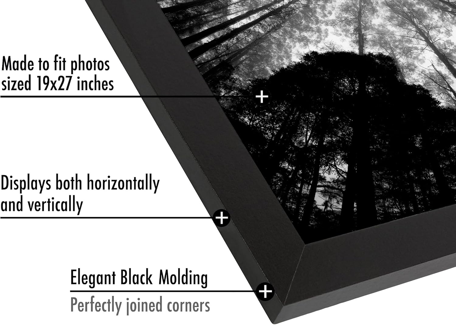 Americanflat 19x27 Poster Frame with Polished Plexiglass - Black Picture Frame - Wide Photo Frames Made of Engineered Wood for Vertical or Horizontal Wall Display - Epic Collection - Black