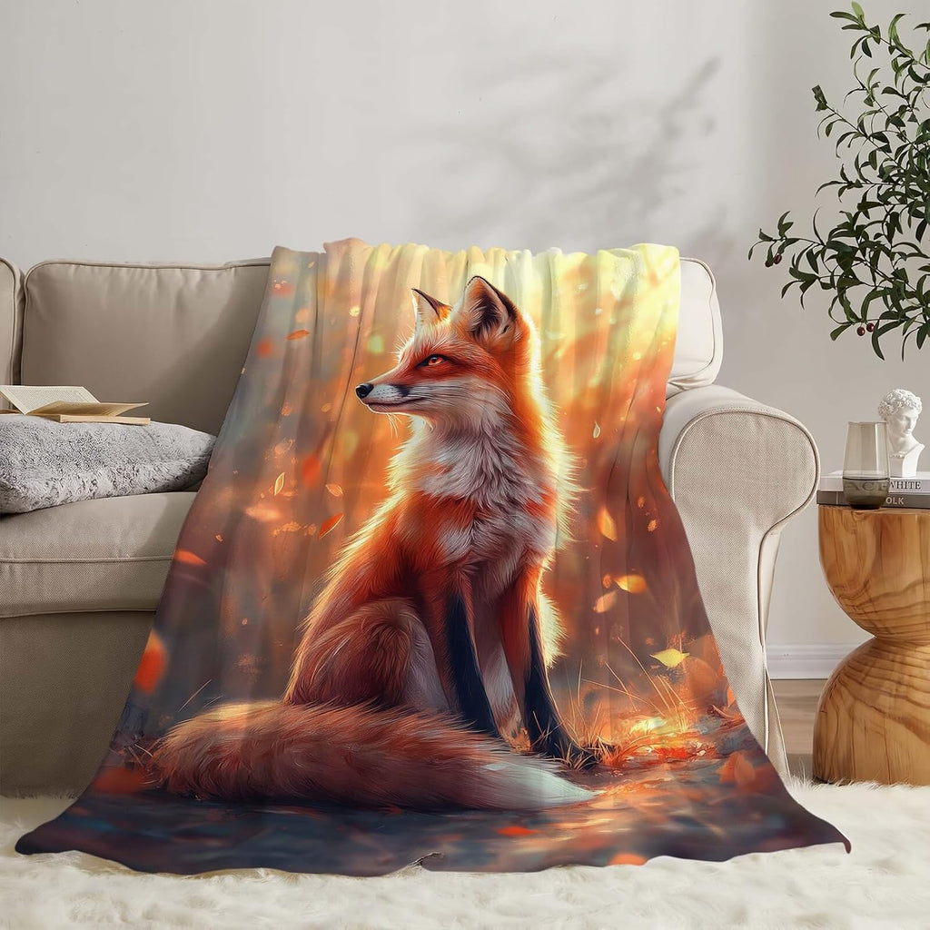 Fox Blanket Orange Fox Throw Blanket Fox Gifts for Girls Women Kids Boys Adults Men Super Soft Cozy Plush Fluffy Fuzzy Fleece Blanket Home Decor 60''X80''