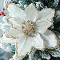 8 Pcs Large Christmas Flower Magnolia Flowers Christmas Tree Decoration Artificial Poinsettia Stems Velvet Xmas Ornaments for Xmas Tree Table Decor(White,12 Inch)
