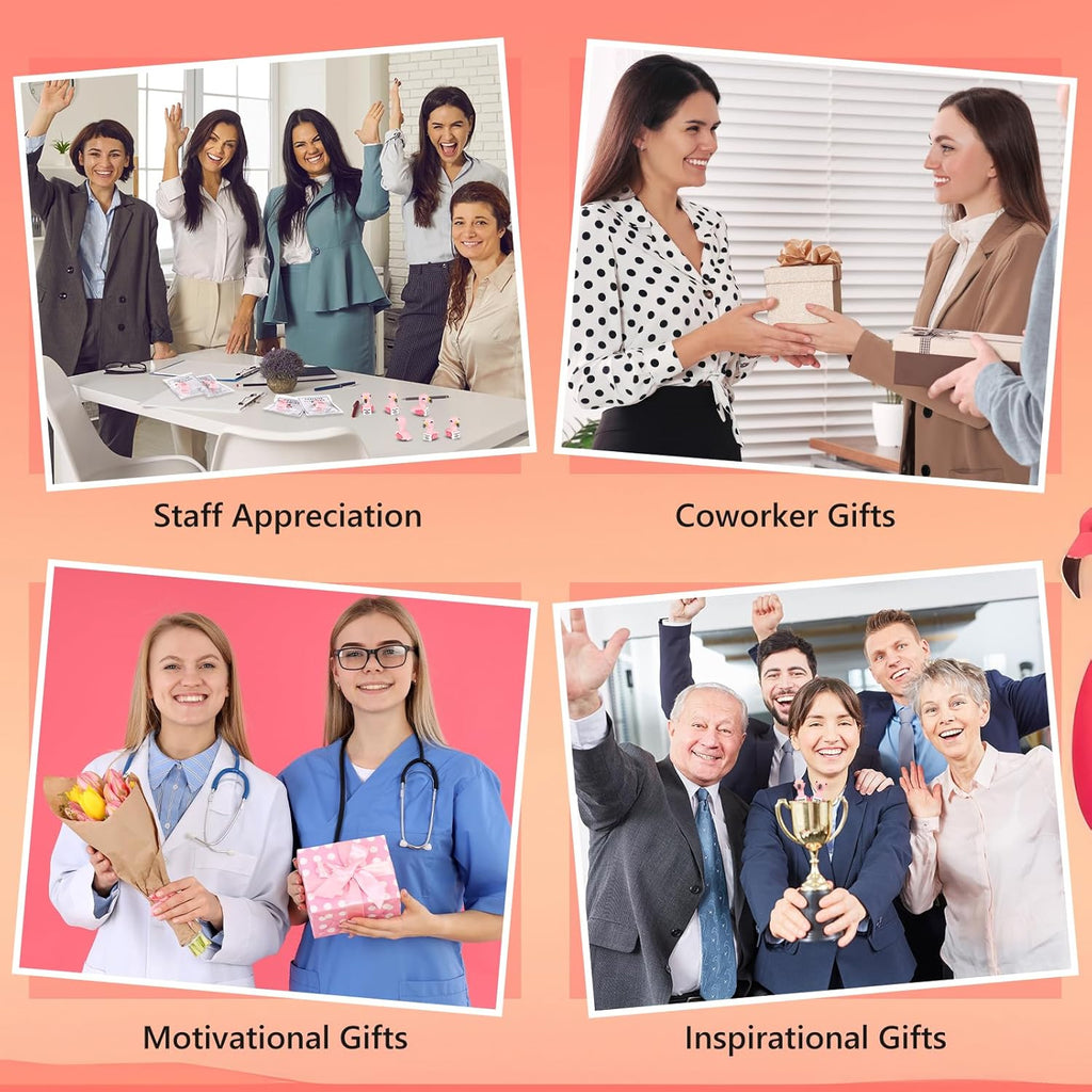 Gejoy 75 Pcs Positive Flamingo Appreciation Gifts Set Include 25 Mini Rubber Flamingo 25 Motivational Card 25 Package Bag Emotional Inspirational Gifts for Employee Coworker Staff Teacher Team Friends