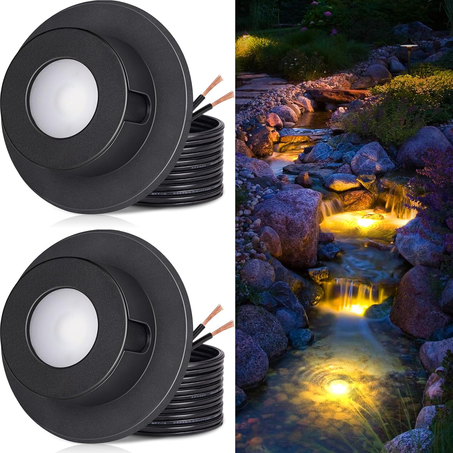 SUNVIE 3W Pond Lights LED Underwater 12-24V AC/DC Low Voltage Fountain Lights LED Underwater 3000K Warm White IP68 Waterproof Pond Light for Outdoor Ponds Fountains Waterfalls, 2 Pack