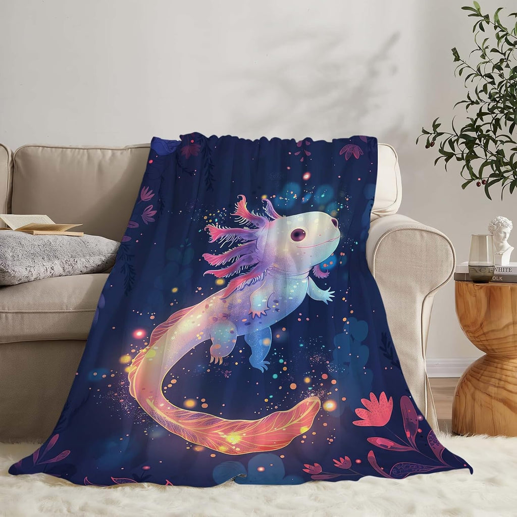 Cute Axolotl Blanket Cartoon Axolotl Throw Blanket Gifts for Women Girls Men Boys Kids Adults Super Soft Cozy Plush Fluffy Fuzzy Fleece Blanket Decor 60''X80''