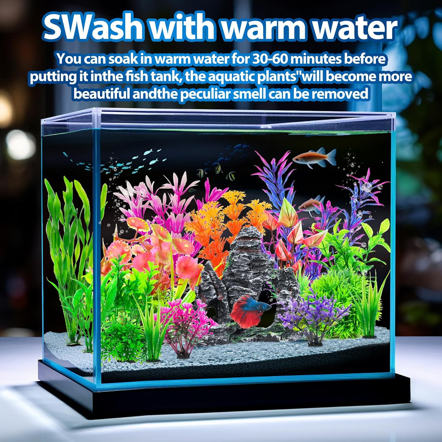 CousDUoBe 13Pcs Aquarium Plants Cave Rock Decor Set& Fish Tank Artificial PlasticPlants,Fish Tank Accessories Small Large Aquarium Decorations Kit