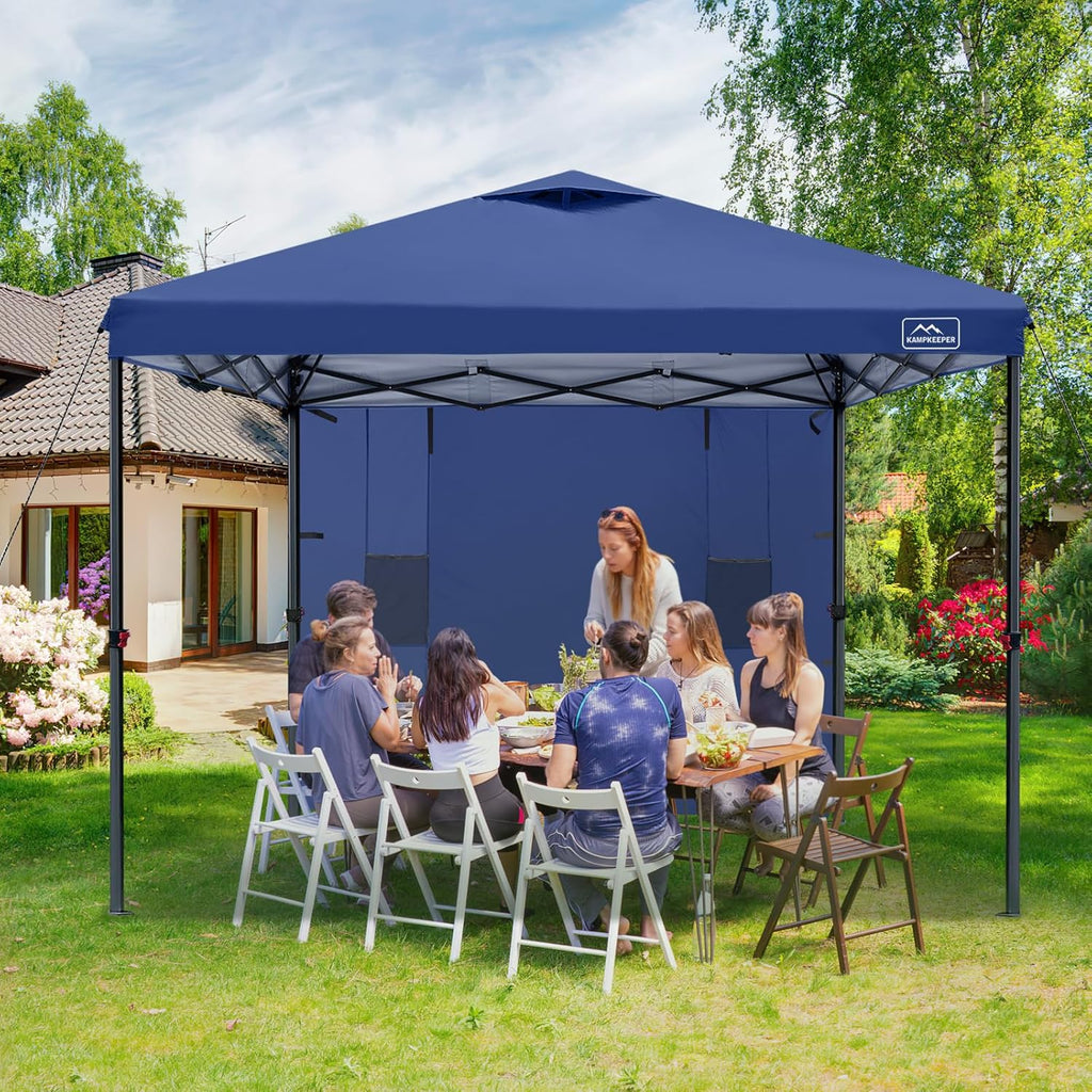 KAMPKEEPER 10x10 Easy Pop Up Canopy Tent with Sidewalls, Instant Outdoor Shade Shelter with Removable 10FT Sun Walls, Quick Setup Waterproof and UV-Resistant for Patio (Navy Blue, 1 sidewall)