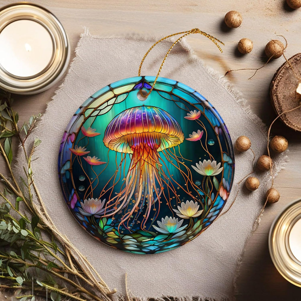 Stained Ceramic Jellyfish Ornament - Jellyfish Christmas Ornaments - Christmas Tree Ornaments - Christmas Decorations - Jellyfish Decor for Office, Room, Home - Holiday Present Ideas