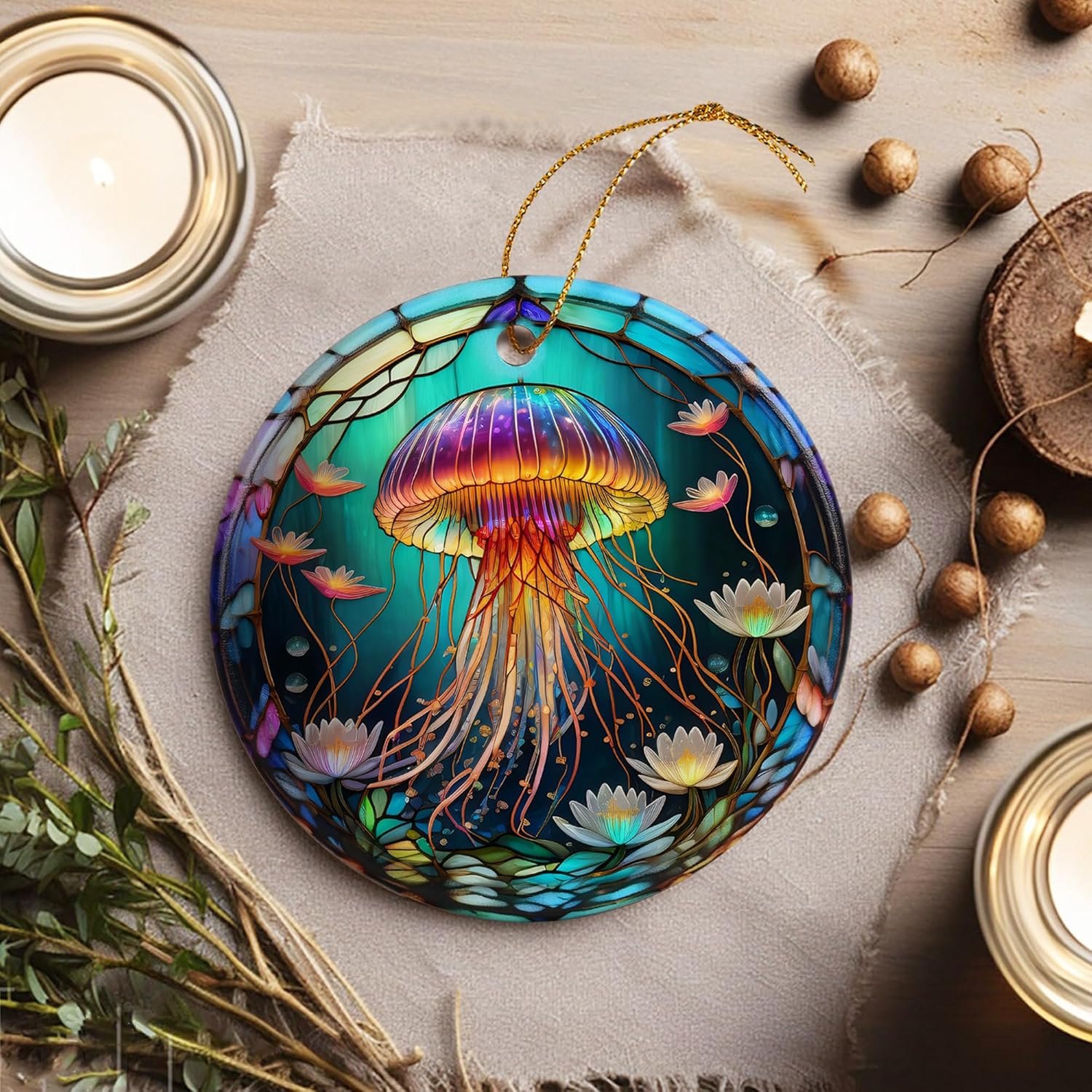 Stained Ceramic Jellyfish Ornament - Jellyfish Christmas Ornaments - Christmas Tree Ornaments - Christmas Decorations - Jellyfish Decor for Office, Room, Home - Holiday Present Ideas