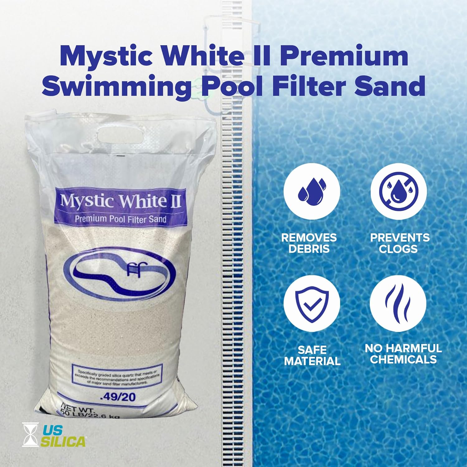U.S. Silica 2 Pack Mystic White II Sand for Above Ground and Inground Pool Filter Pumps, 50 Lb - Accessories and Supplies for Swimming Pool System Cleaning and Maintenance