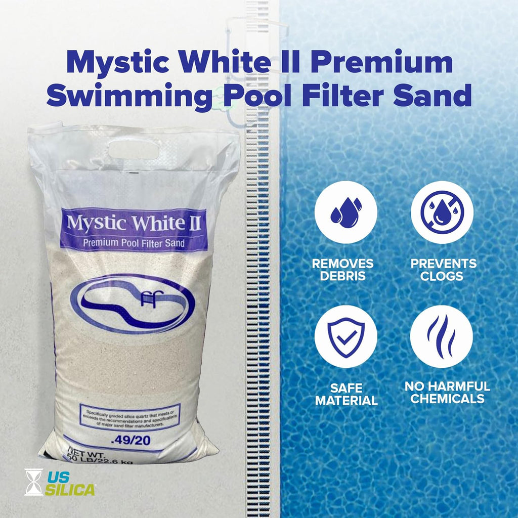 U.S. Silica Mystic White II Sand for Above Ground and Inground Pool Filter Pumps, 50 Lb - Accessories and Supplies for Swimming Pool System Cleaning and Maintenance