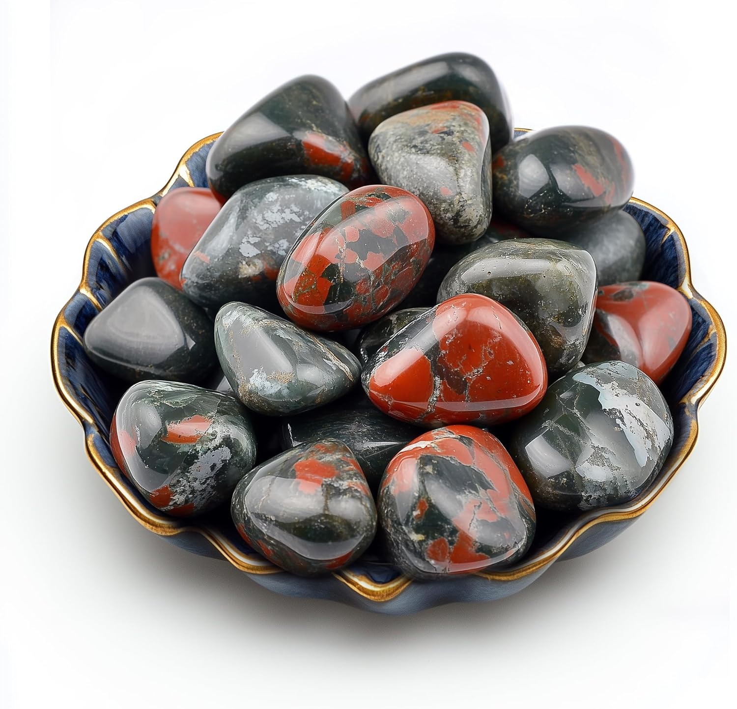 Polished Stone Set South African Blood Jasper Crystals, 0.8" Handpicked Tumbled Gemstones Rocks, Pebbles for Reiki, Chakra, Healing, Home Decor