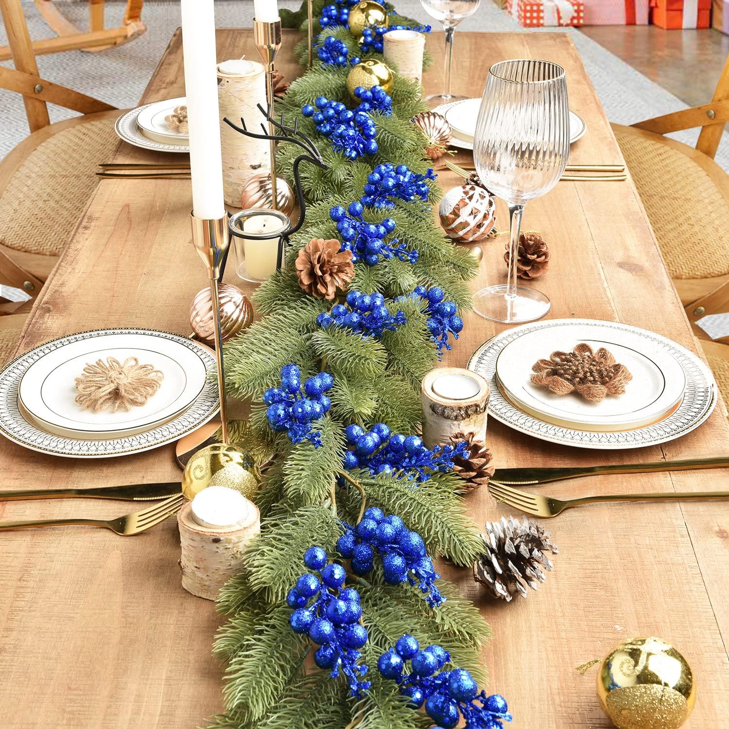 Blue Berries Picks, 14 Pack Artificial Berry Stems for Christmas Tree Decorations, Crafts, Holiday and Home Decor, 7.9 Inches (Dark Blue)