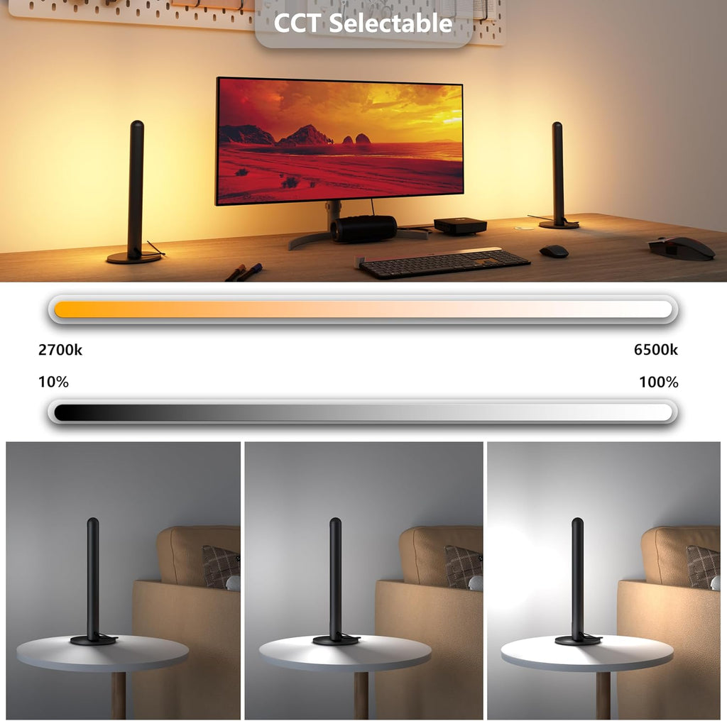 LAMPAOUS Smart Table Lamp, Bedside or Bedroom Lamp, TV backlights, Gaming Lights, Adjustable White and Multi Color Compatible with Alexa, Google Assistant, Voice Activated. App Control