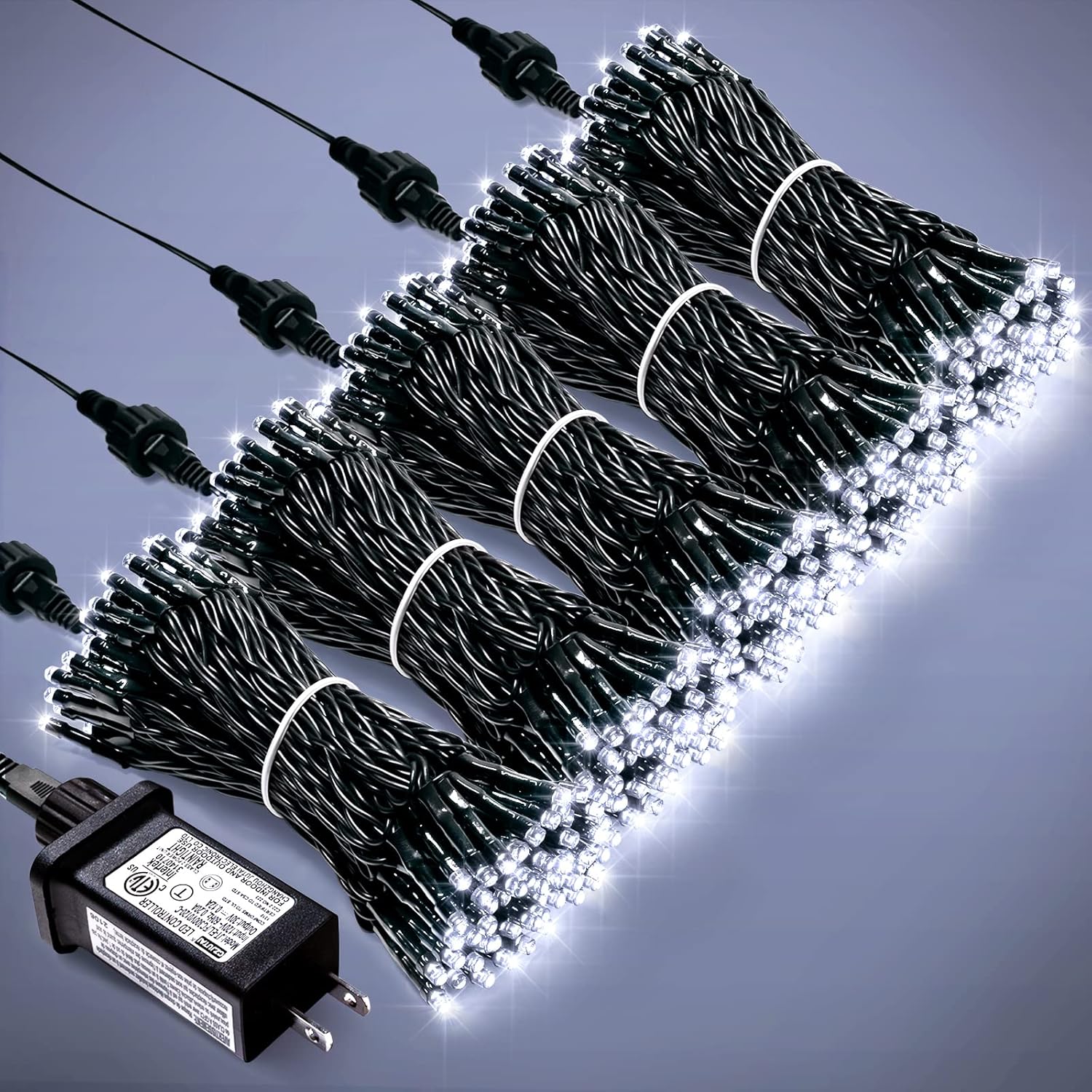 JMEXSUSS 500 LED White Christmas Lights Outdoor Indoor, Green Wire Christmas Tree Lights Plug in, 8 Modes Waterproof White String Lights for Xmas Wedding Party Garden