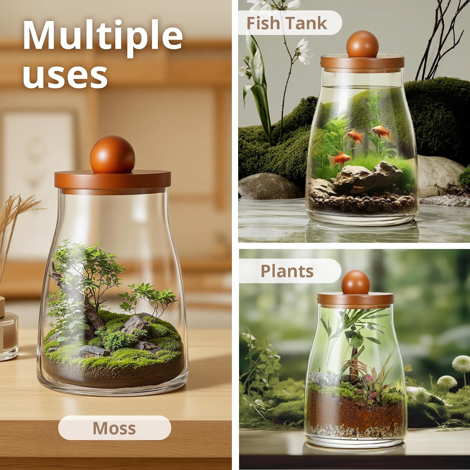Desktop Glass Plant Terrarium with Grow Light, Plants Propagation Station for Moss,Succulent,Miniature Gardening Landscape,Betta Fish Tank,Desktop Decorations for Home and Office, Plant Lovers Gift