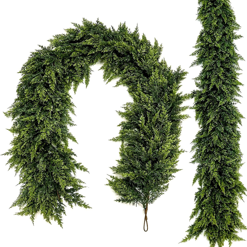 6FT Christmas Garland Decoration, Realistic Artificial Green Faux Cedar Pine Garland Holiday Decor for Outdoor Indoor Green Greenery,Fireplaces Holiday Party Decorations
