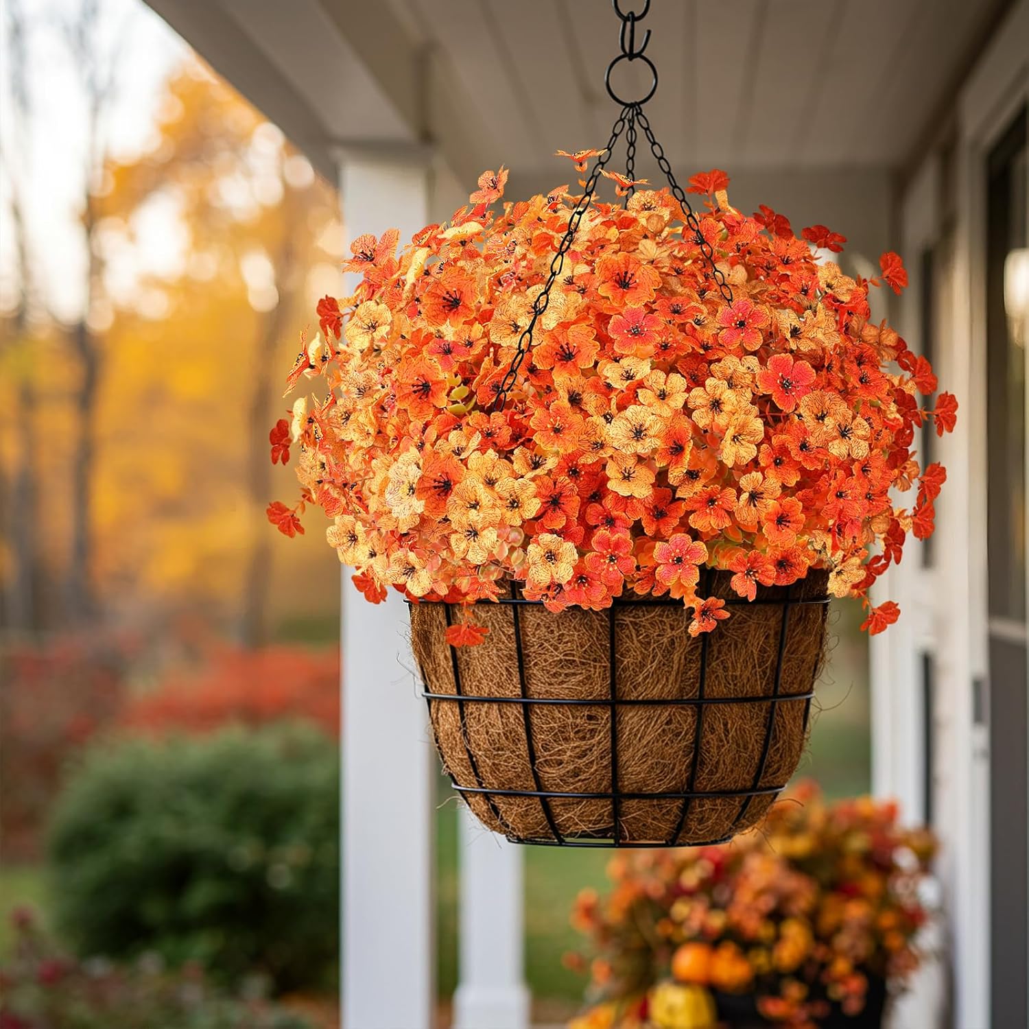 AmyHomie 16 Bundles Fall Orange Yellow Artificial Flowers for Outdoor Fall Decor UV Resistant Faux Flowers No Fade Fake Plastic Plants Garden Porch Window Box Decorating