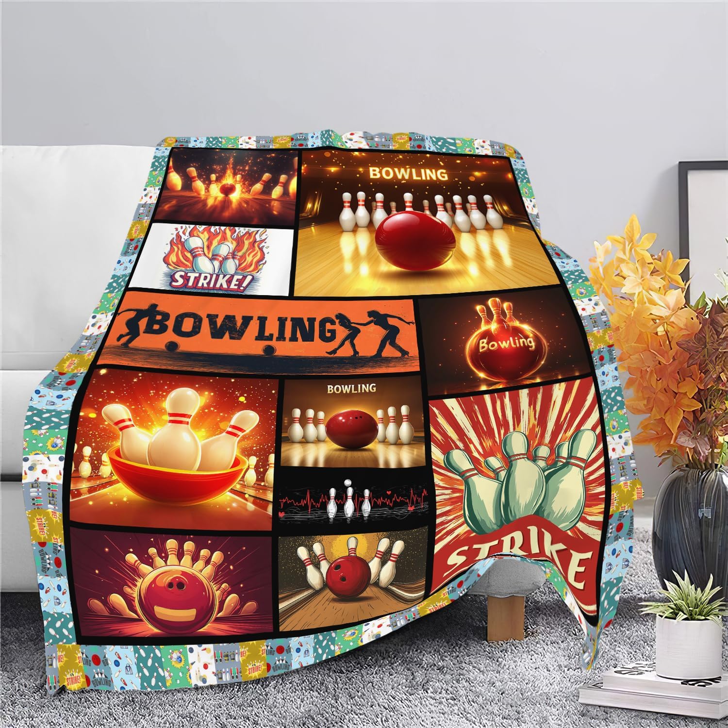 Bowling Blanket Bowling Throw Blanket Gifts for Bowling Lovers Women Men Boys Girls Kids Adults Super Soft Cozy Plush Fluffy Fuzzy Fleece Blanket Home Decor 40''X50''