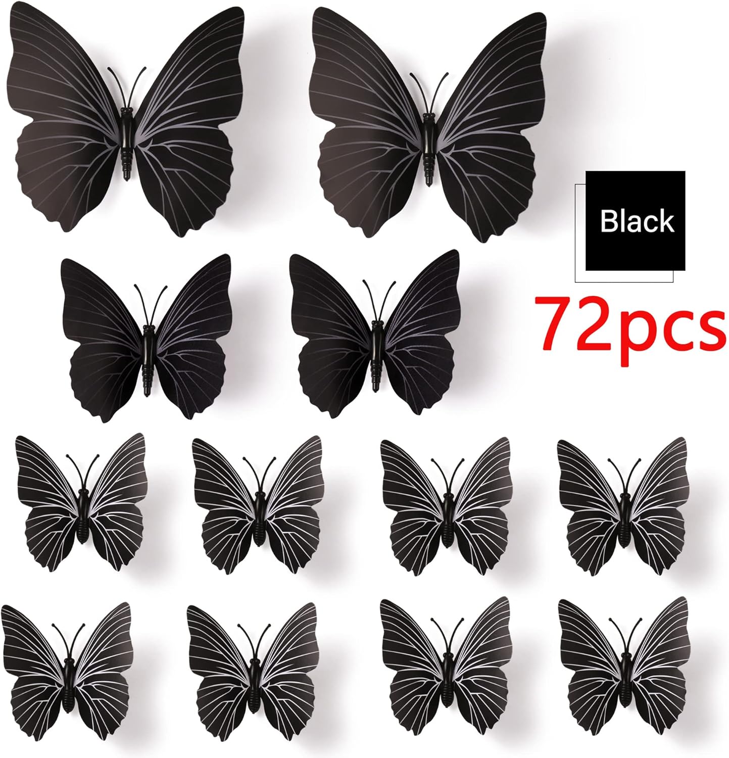 LiveGallery 72 PCS Black Removable 3D DIY Beautiful Butterfly Wall Decals Colorful Butterflies Art Decor Wall Stickers Murals for Kids Baby Boy Girls Bedroom Classroom Offices (Black)