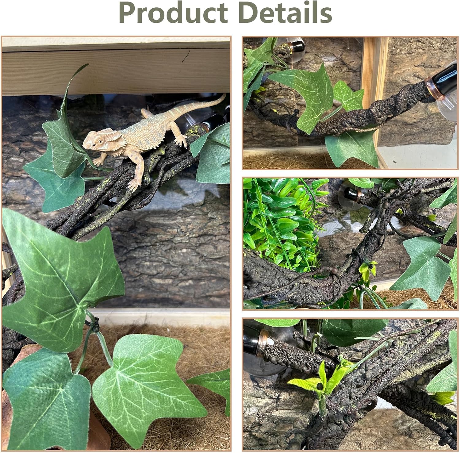 BNOSDM Reptile Climbing Branch Flexible Bend-A-Branch Jungle Vines Terrarium Plant Decoration with Suction Cup for Crested Gecko Chameleon Gecko Snake Tree Frog 2PCS