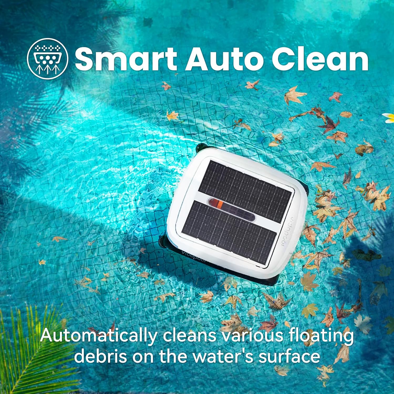 Solar Powered Automatic Robotic Pool Skimmer Cleaner,Solar Pool Surface Cleaner Dual Mode with Navigation Sensor Daytime＆Overnight Continuous Cleaning Ideal for All Swimming Pool-White