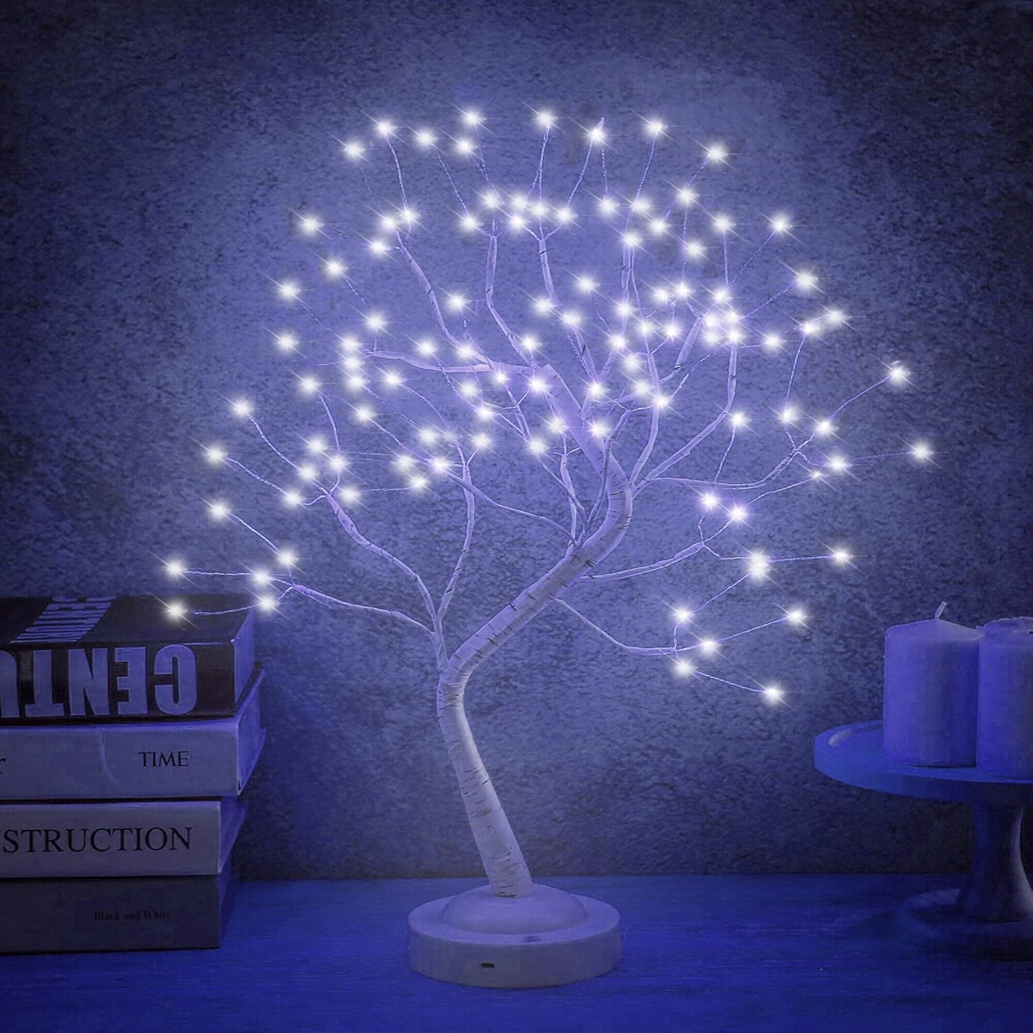 20'' LED Birch Tree Light,108L Bonsai Tree Lamp,Fairy Light Tree with 8 Modes & 6 Hrs Timer,Artificial Tree with Lights USB & Battery Operated,Lighted Tree Indoor for Room Decoration(White Glow) Glow
