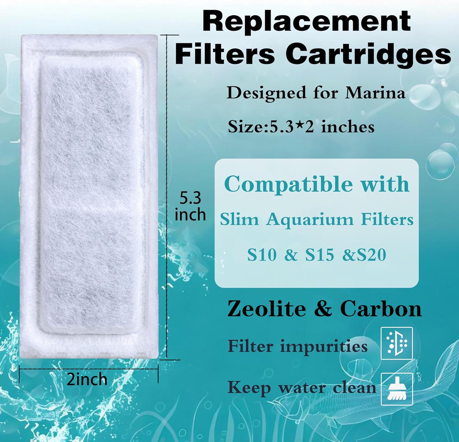 12 Pack of Aquarium Filters for Fish Tank Compatible with Marina Slim S10&S15&20 Replacement Filter Cartridge Activated Carbon bio-Zeolite Fish Tank Cotton Cartridge